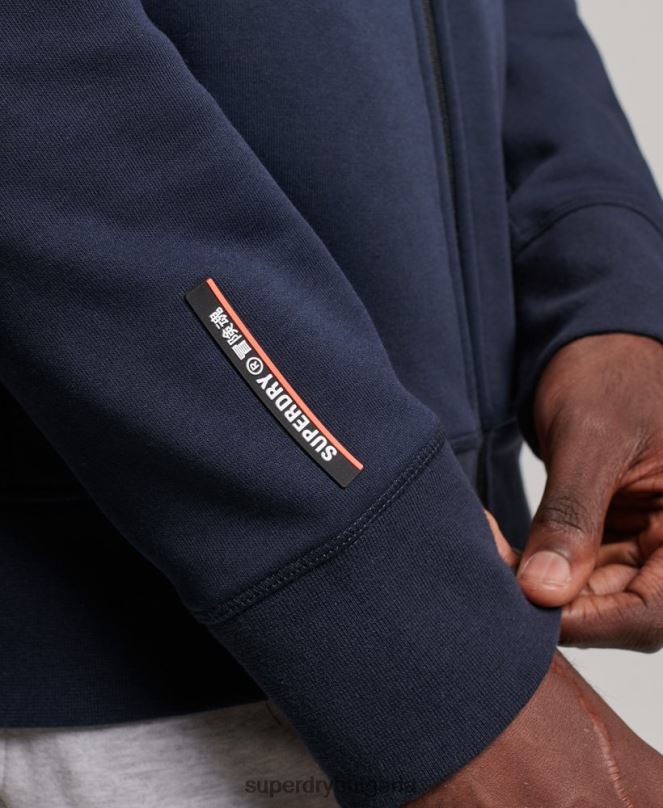 Superdry облекло N00H461 син мъже суичър с цип код тек