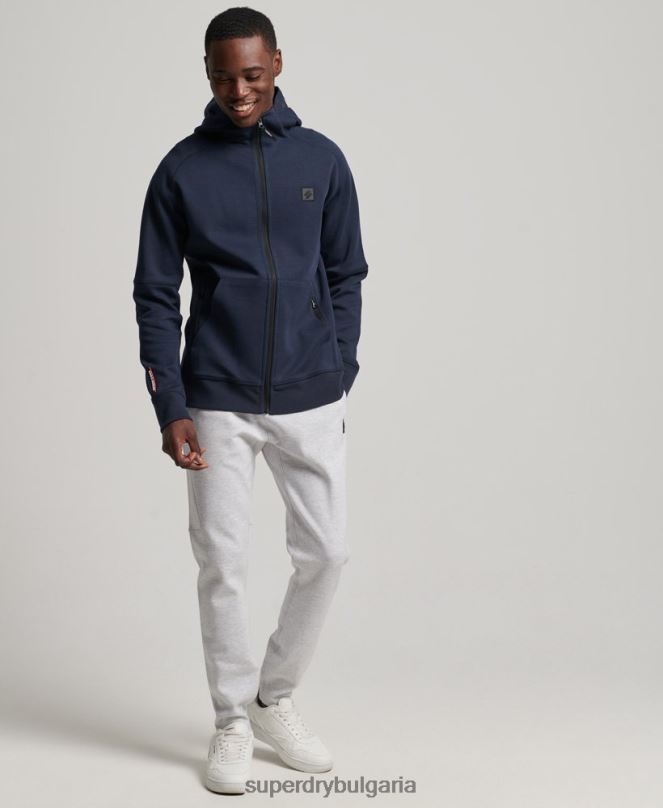 Superdry облекло N00H461 син мъже суичър с цип код тек