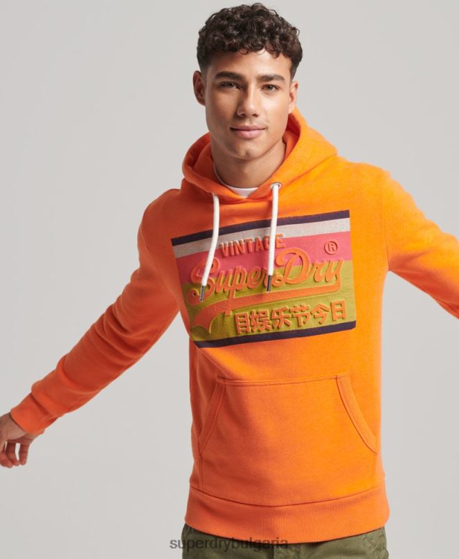 Superdry облекло N00H464 оранжево мъже винтидж качулка с лого cali