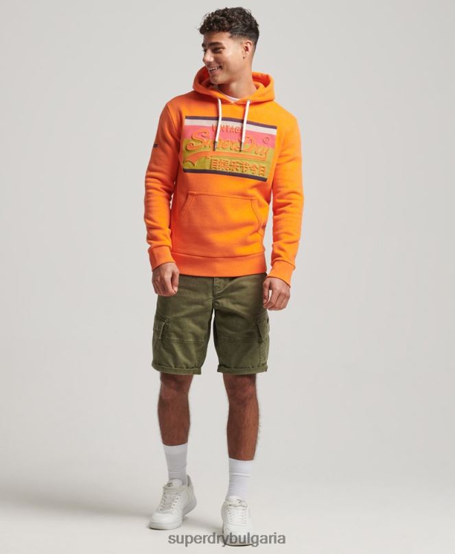 Superdry облекло N00H464 оранжево мъже винтидж качулка с лого cali