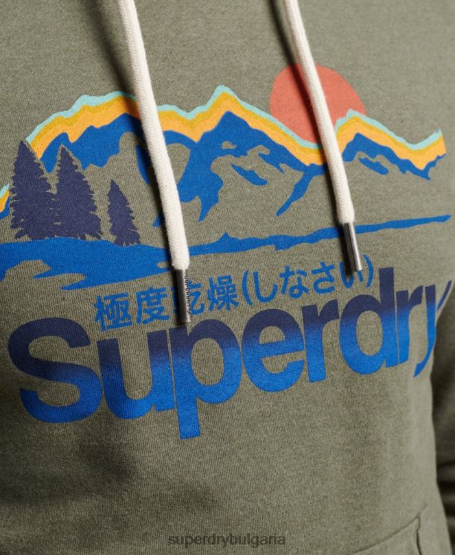 Superdry облекло N00H467 зелено мъже страхотна качулка за открито