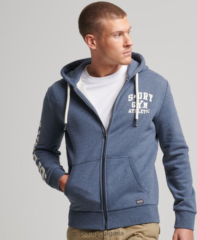 Superdry облекло N00H468 военноморски флот мъже спортна качулка с цип за фитнес