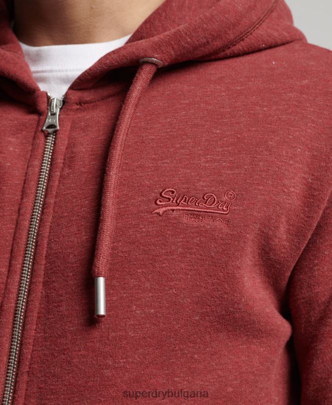 Superdry облекло N00H469 червен мъже ретро суичър с цип с бродирано лого