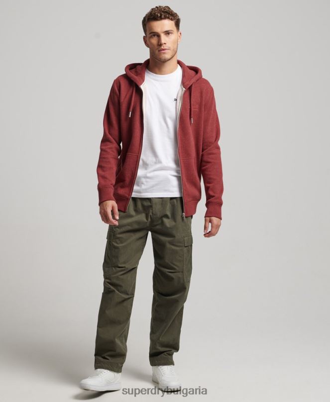 Superdry облекло N00H469 червен мъже ретро суичър с цип с бродирано лого