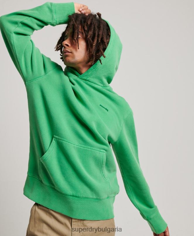 Superdry облекло N00H470 зелено мъже ретро изпрана качулка