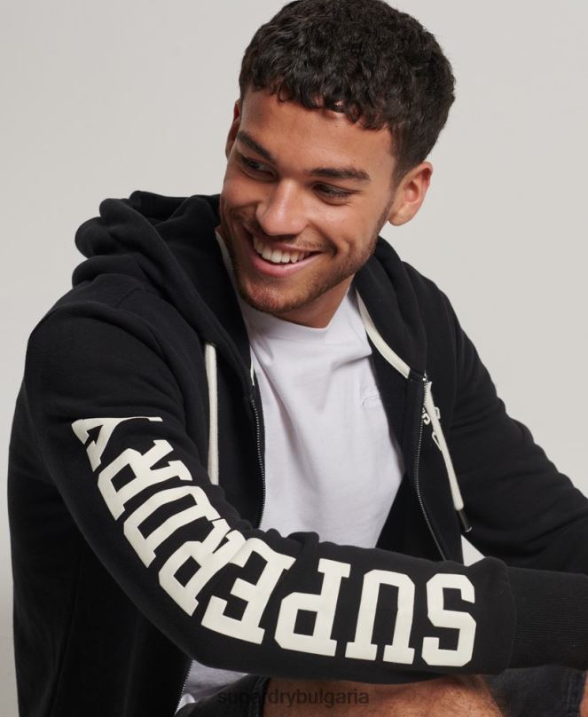 Superdry облекло N00H473 черен мъже спортна качулка с цип за фитнес