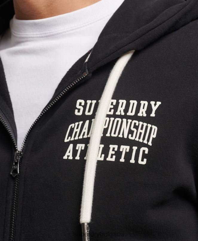Superdry облекло N00H473 черен мъже спортна качулка с цип за фитнес