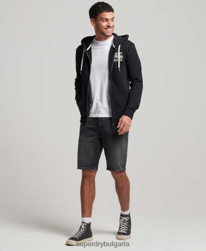Superdry облекло N00H473 черен мъже спортна качулка с цип за фитнес