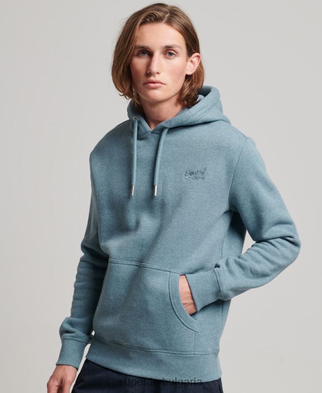 Superdry облекло N00H474 светло синьо мъже ретро суичър с бродирано лого