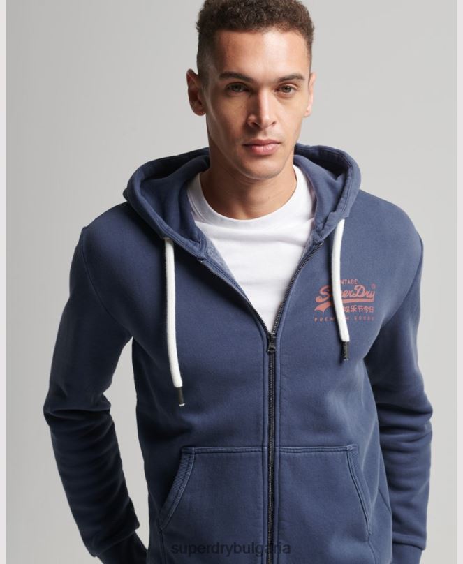 Superdry облекло N00H476 тъмно синьо мъже неонова качулка с ретро лого с цип