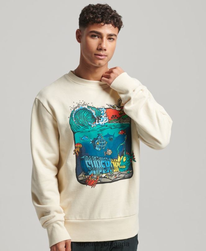 Superdry облекло N00H478 сметана мъже creatures crew суичър