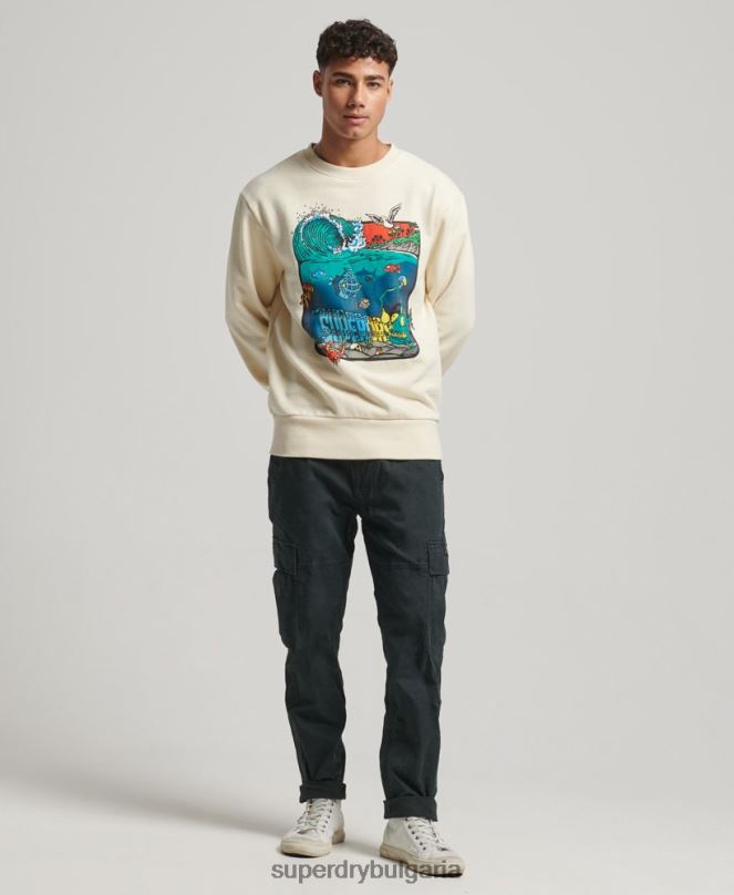 Superdry облекло N00H478 сметана мъже creatures crew суичър