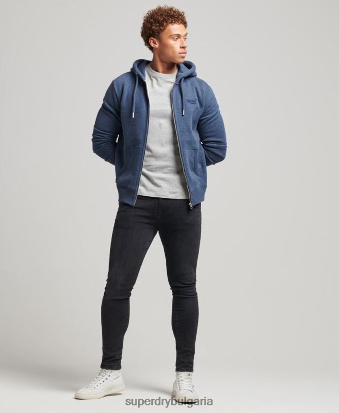 Superdry облекло N00H480 военноморски флот мъже качулка с ретро лого и цип от органичен памук