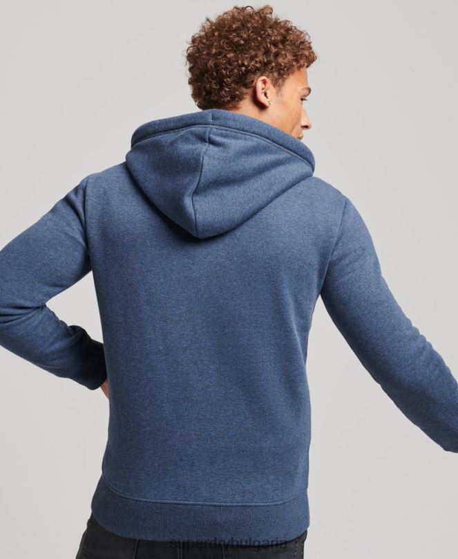 Superdry облекло N00H480 военноморски флот мъже качулка с ретро лого и цип от органичен памук