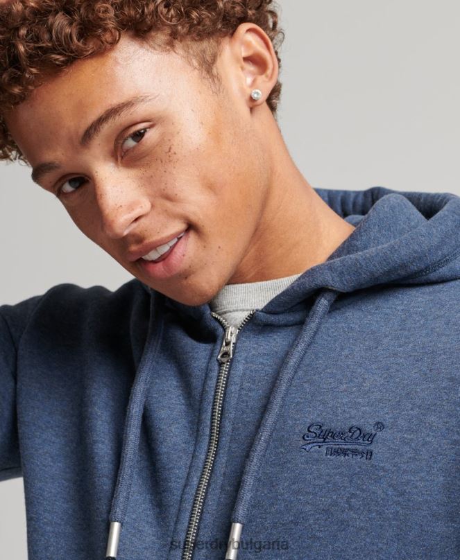 Superdry облекло N00H480 военноморски флот мъже качулка с ретро лого и цип от органичен памук