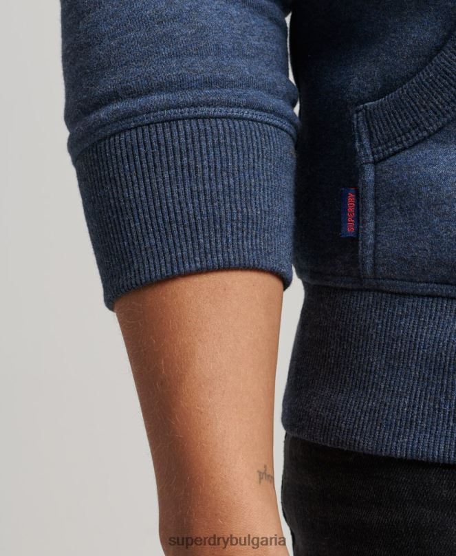 Superdry облекло N00H480 военноморски флот мъже качулка с ретро лого и цип от органичен памук