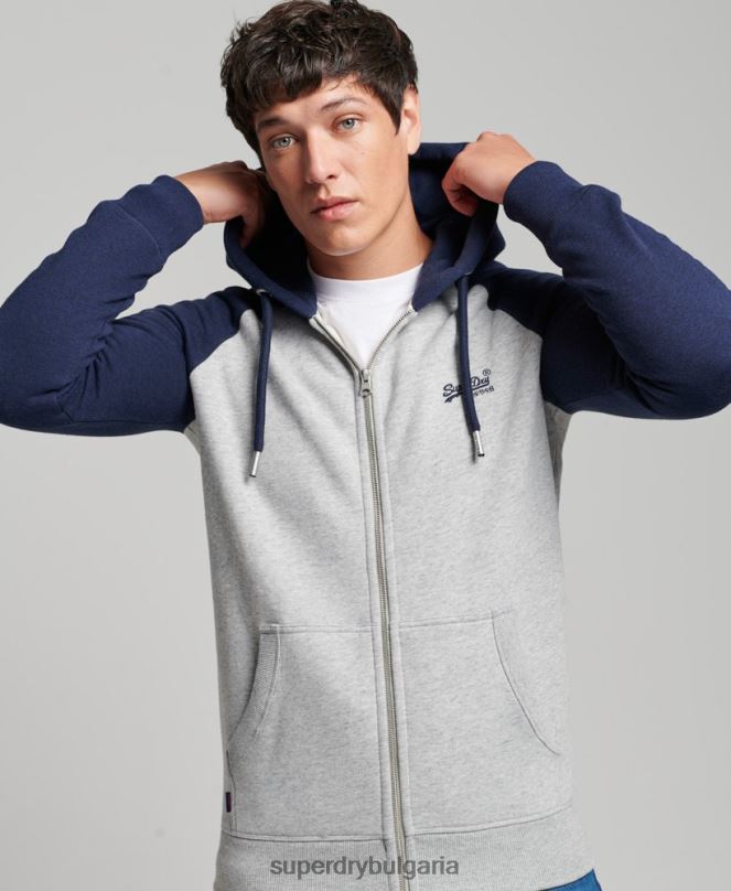 Superdry облекло N00H481 сиво мъже бейзболна качулка с ретро лого и цип