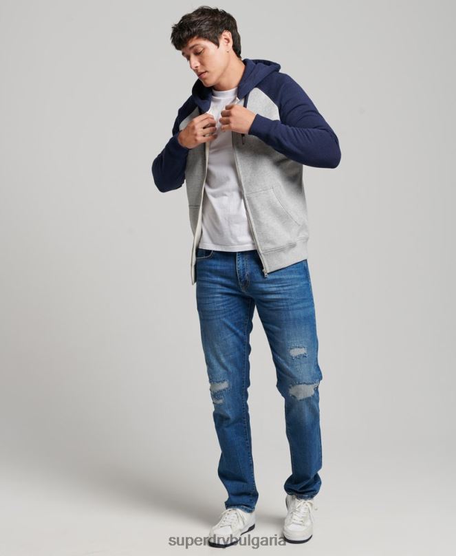 Superdry облекло N00H481 сиво мъже бейзболна качулка с ретро лого и цип