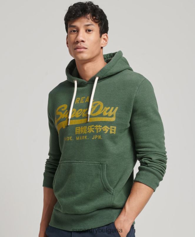 Superdry облекло N00H484 зелено мъже винтидж лого marl hoodie