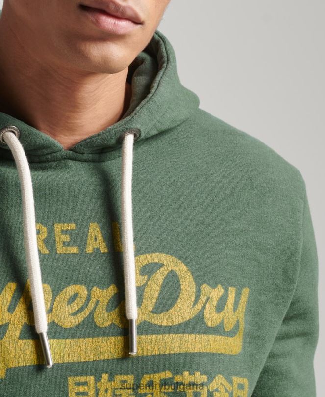 Superdry облекло N00H484 зелено мъже винтидж лого marl hoodie