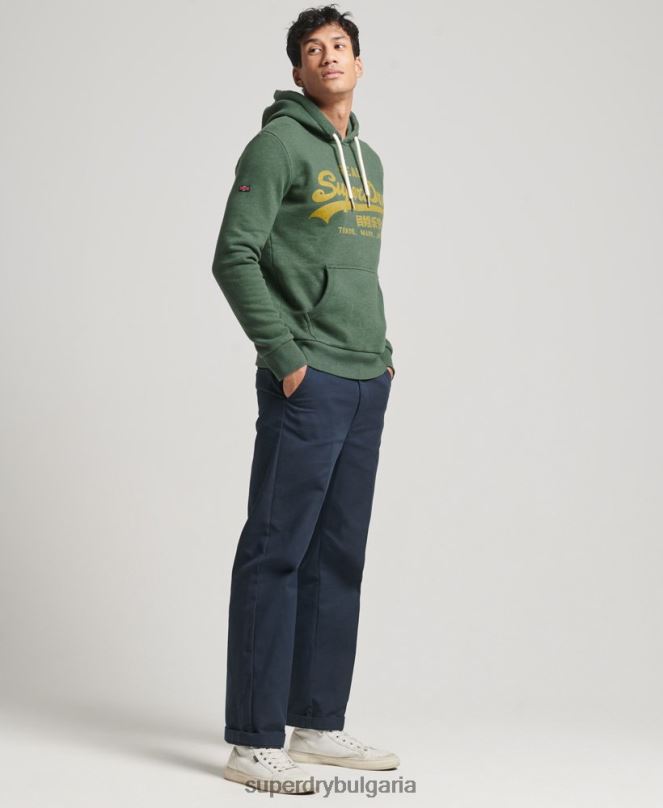 Superdry облекло N00H484 зелено мъже винтидж лого marl hoodie