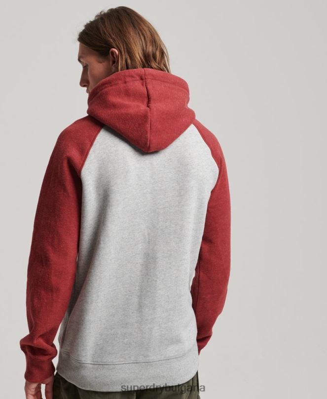 Superdry облекло N00H486 светло сив мъже реглан качулка с ретро лого от органичен памук