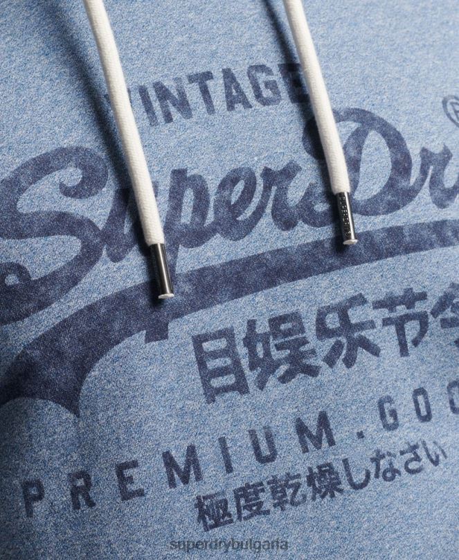 Superdry облекло N00H488 светло синьо мъже американска качулка с винтидж лого