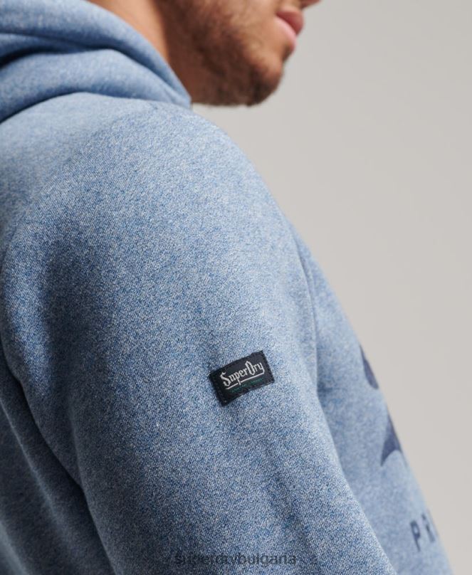 Superdry облекло N00H488 светло синьо мъже американска качулка с винтидж лого