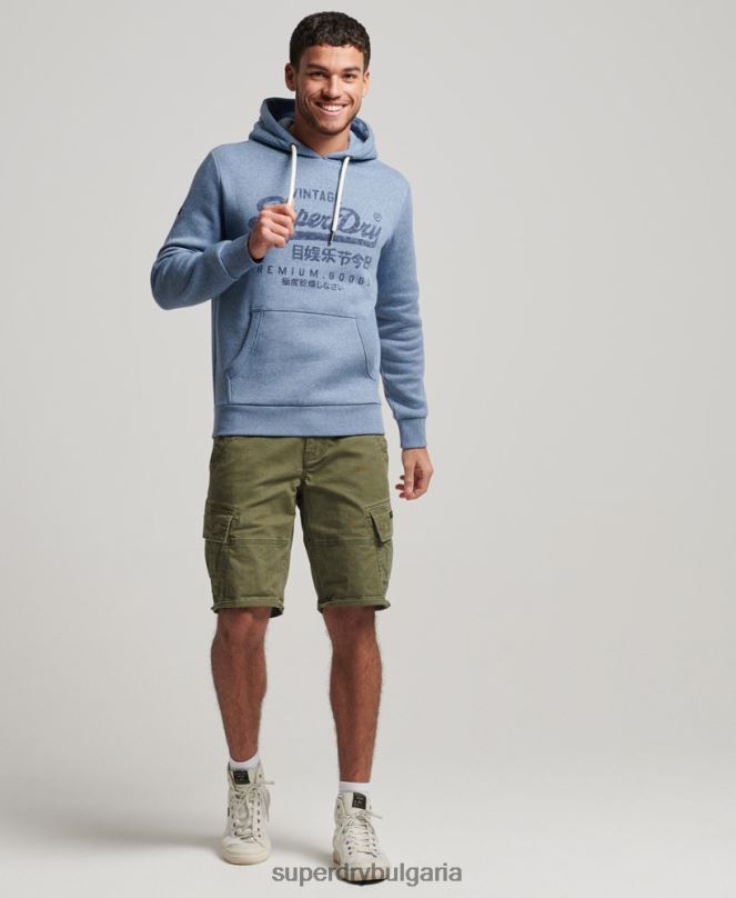 Superdry облекло N00H488 светло синьо мъже американска качулка с винтидж лого