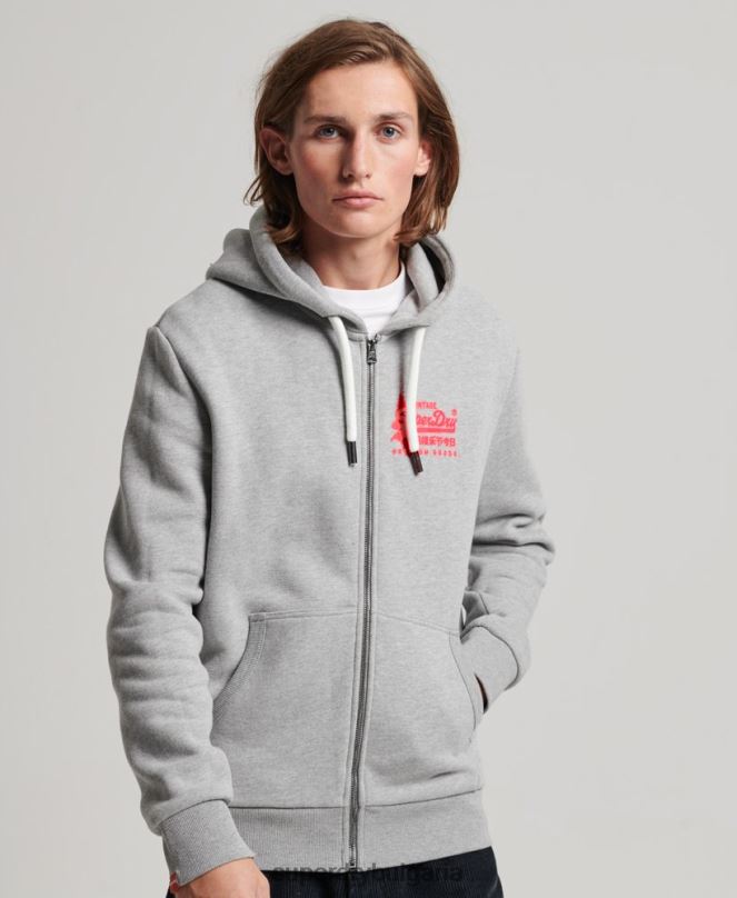 Superdry облекло N00H489 сиво мъже неонова качулка с ретро лого с цип