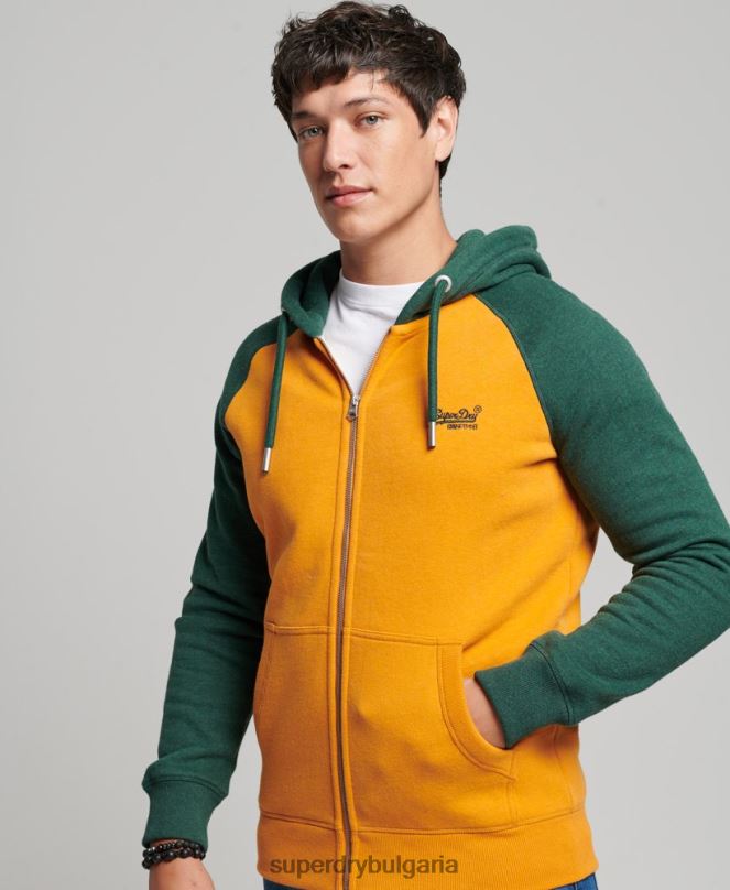 Superdry облекло N00H490 злато мъже бейзболна качулка с ретро лого и цип