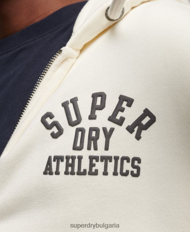 Superdry облекло N00H492 сметана мъже спортна качулка с цип за фитнес