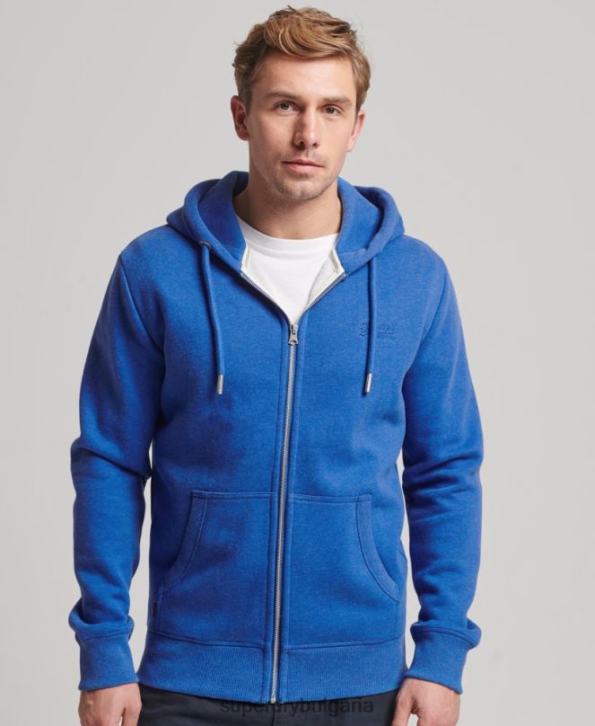 Superdry облекло N00H494 син мъже ретро суичър с цип с бродирано лого