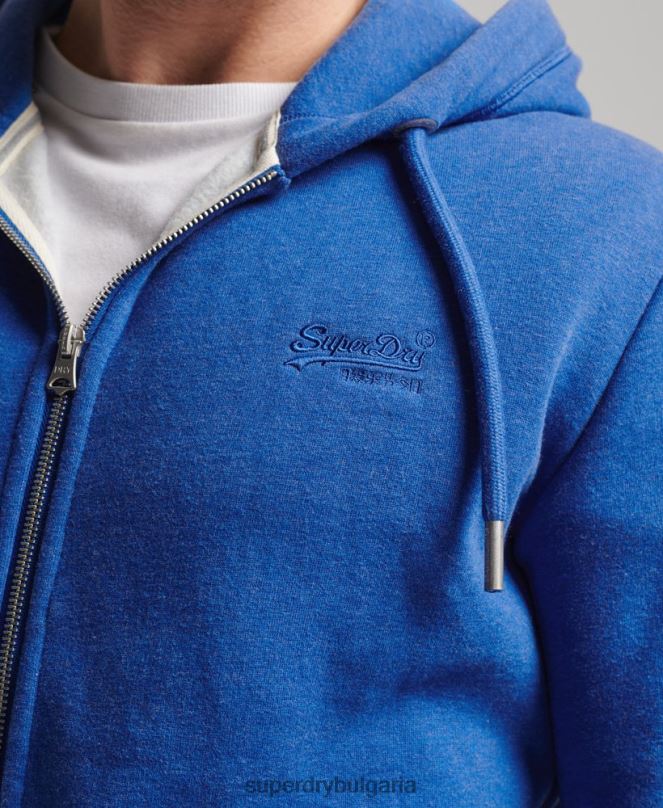 Superdry облекло N00H494 син мъже ретро суичър с цип с бродирано лого