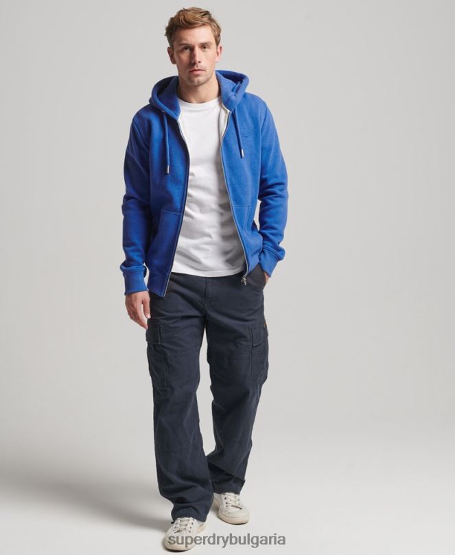 Superdry облекло N00H494 син мъже ретро суичър с цип с бродирано лого