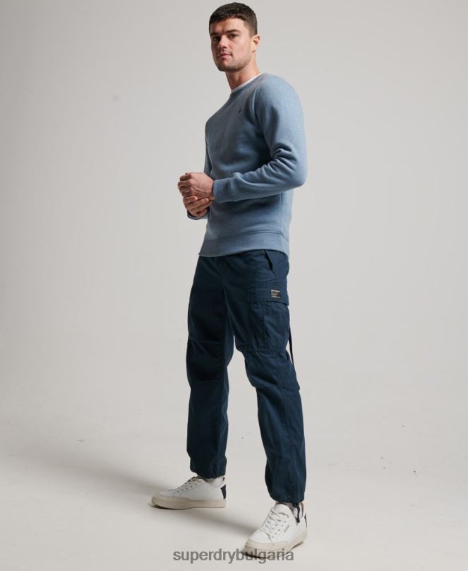 Superdry облекло N00H496 светло синьо мъже ретро бродиран суичър на екипажа с лого