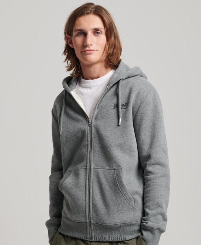 Superdry облекло N00H497 сиво мъже ретро суичър с цип с бродирано лого