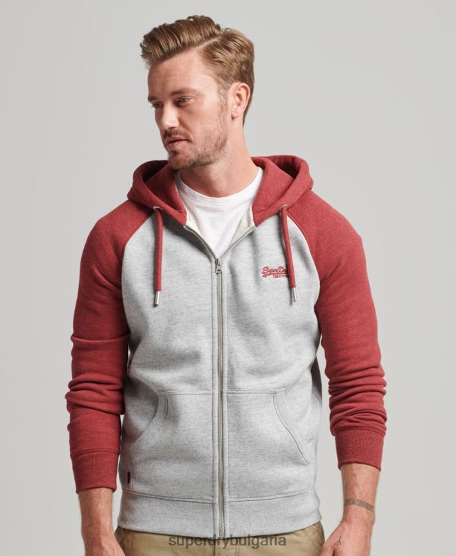 Superdry облекло N00H498 светло сив мъже Бейзболна качулка с цип от органичен памук