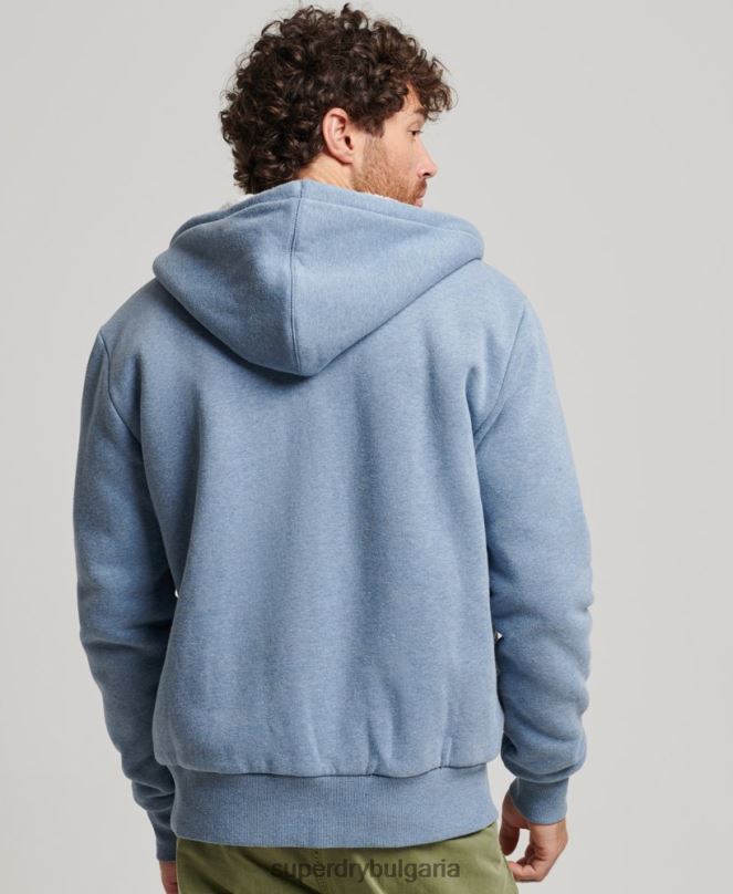 Superdry облекло N00H4988 светло синьо мъже есенциална суичър с качулка с цип с подплата