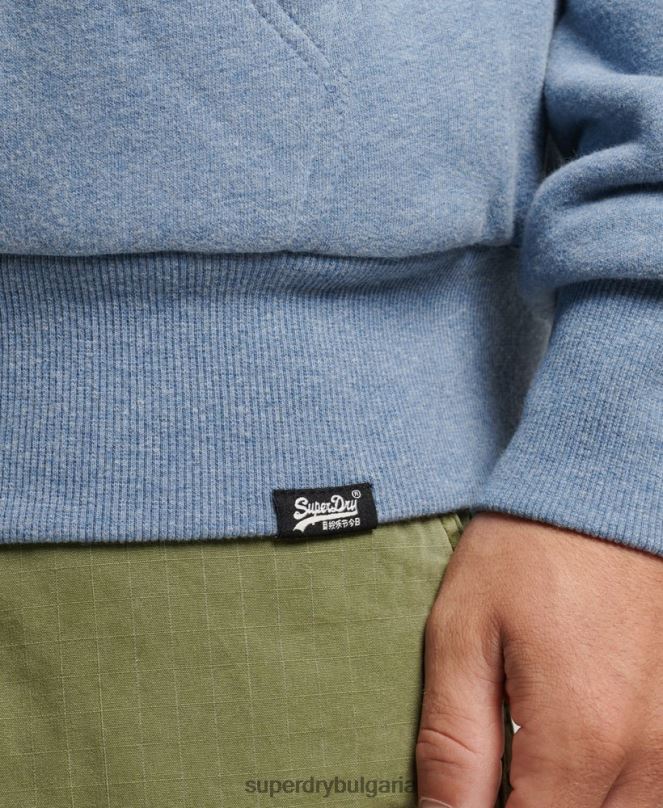 Superdry облекло N00H4988 светло синьо мъже есенциална суичър с качулка с цип с подплата
