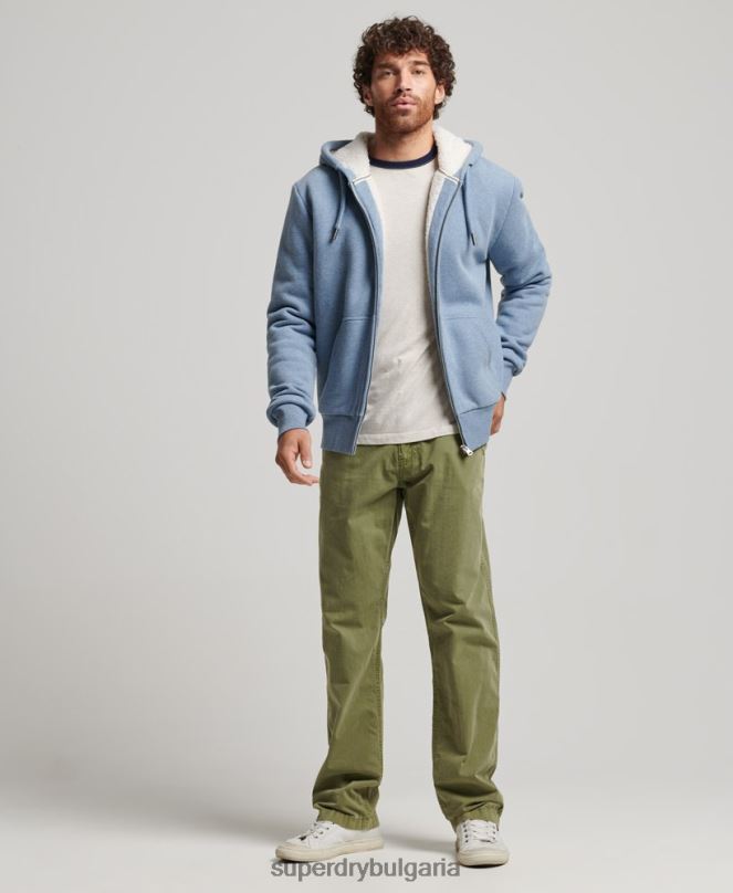 Superdry облекло N00H4988 светло синьо мъже есенциална суичър с качулка с цип с подплата