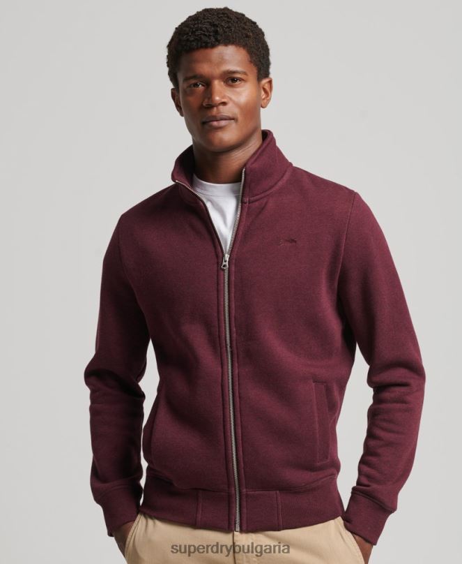Superdry облекло N00H4989 червен мъже горнище с цип и ретро лого от органичен памук