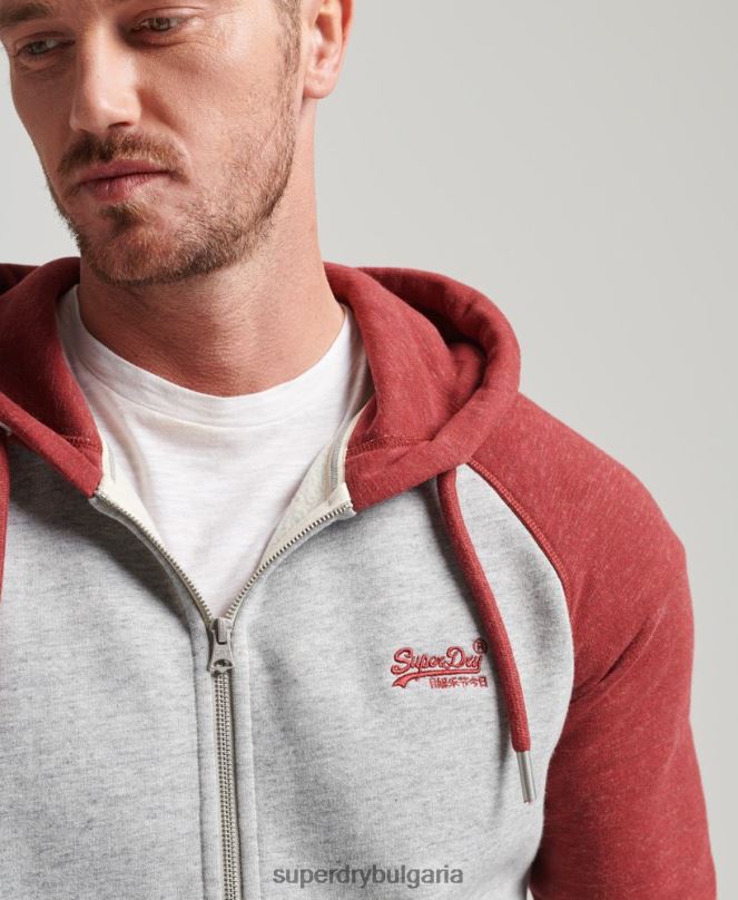 Superdry облекло N00H498 светло сив мъже Бейзболна качулка с цип от органичен памук