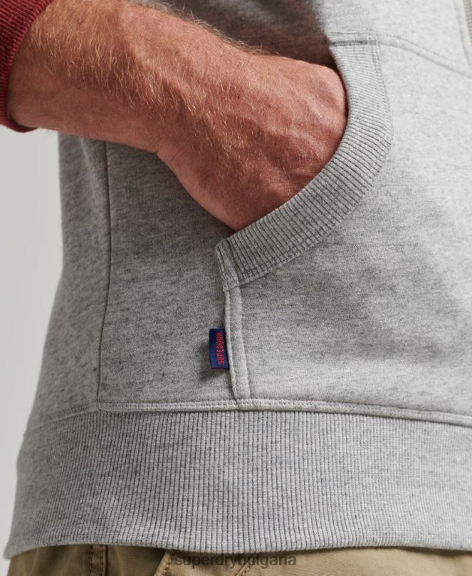 Superdry облекло N00H498 светло сив мъже Бейзболна качулка с цип от органичен памук