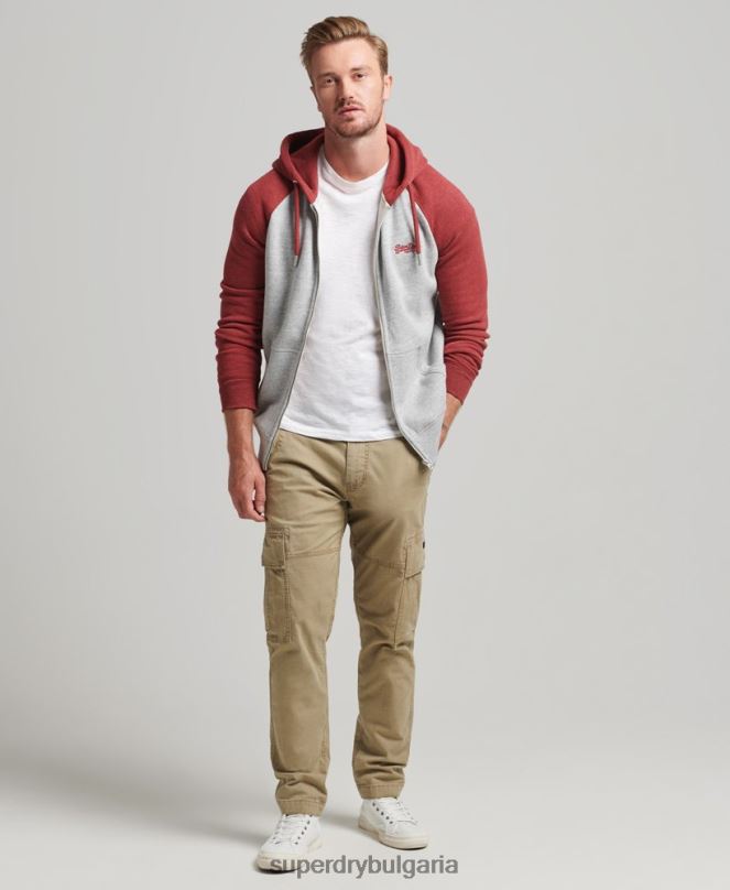Superdry облекло N00H498 светло сив мъже Бейзболна качулка с цип от органичен памук