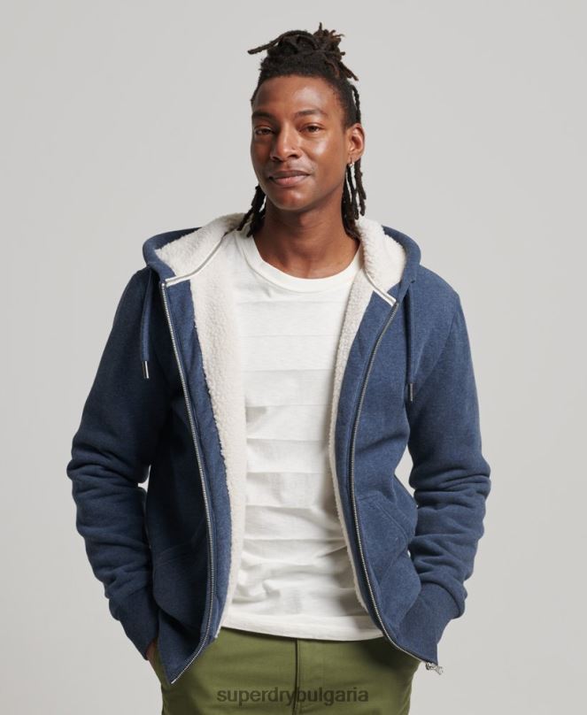 Superdry облекло N00H499 военноморски флот мъже есенциална суичър с качулка с цип с подплата