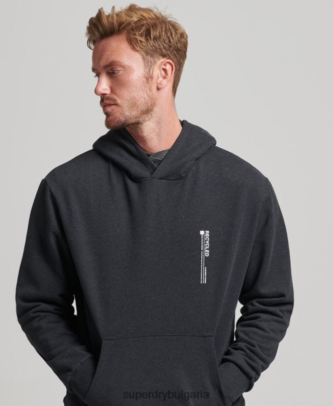 Superdry облекло N00H4991 черен мъже рециклирана микро странична качулка