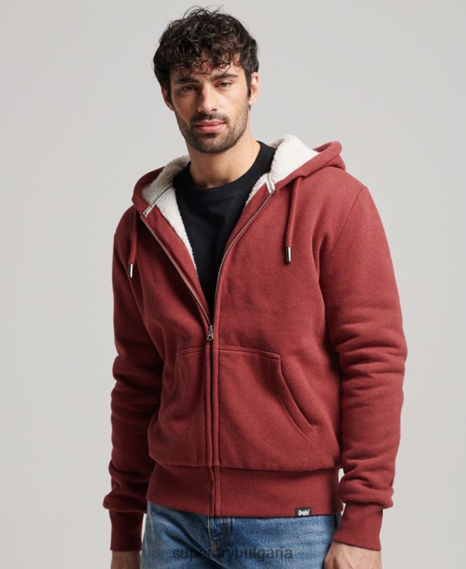 Superdry облекло N00H4992 червен мъже есенциална суичър с качулка с цип с подплата
