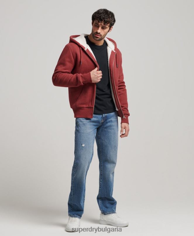 Superdry облекло N00H4992 червен мъже есенциална суичър с качулка с цип с подплата