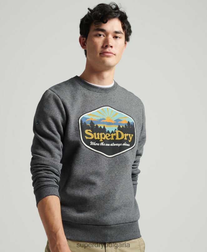 Superdry облекло N00H4993 тъмно сив мъже графичен суичър с пощенска картичка за пътуване